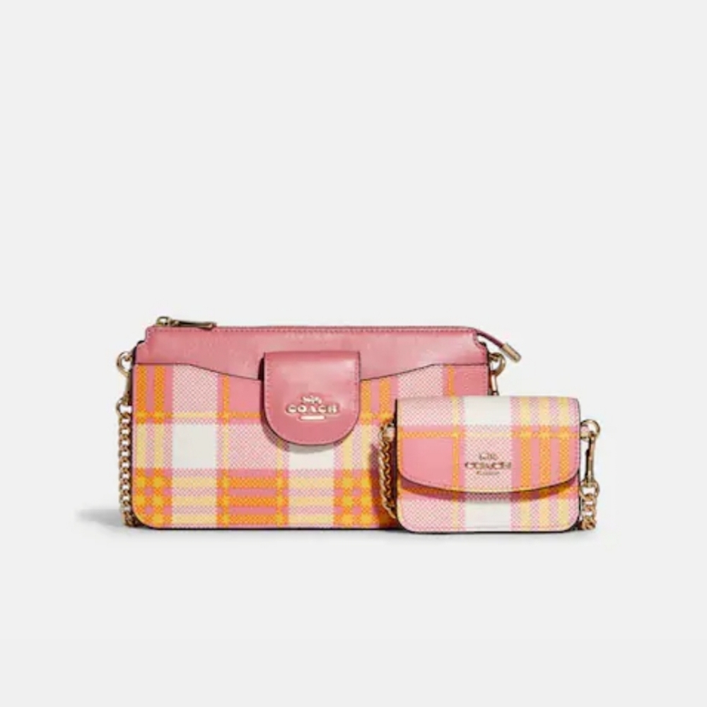 Coach Poppy Crossbody With Card Case With Garden Plaid Print